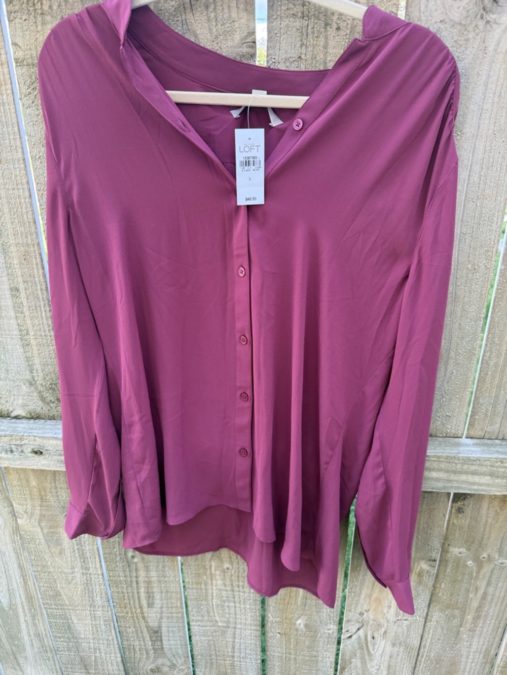 LOFT Button-Front Blouse in Rose Plum